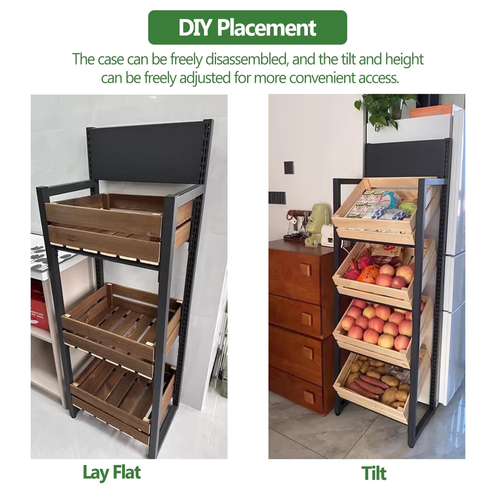 Resserre à Légumes Présentoir Commercial à 4 Niveaux En Bois Pour Fruits Et Légumes, Grande Capacité, Support Vertical Avec Plateau Amovible, Pour Magasin Et Supermarché Clayette Bois