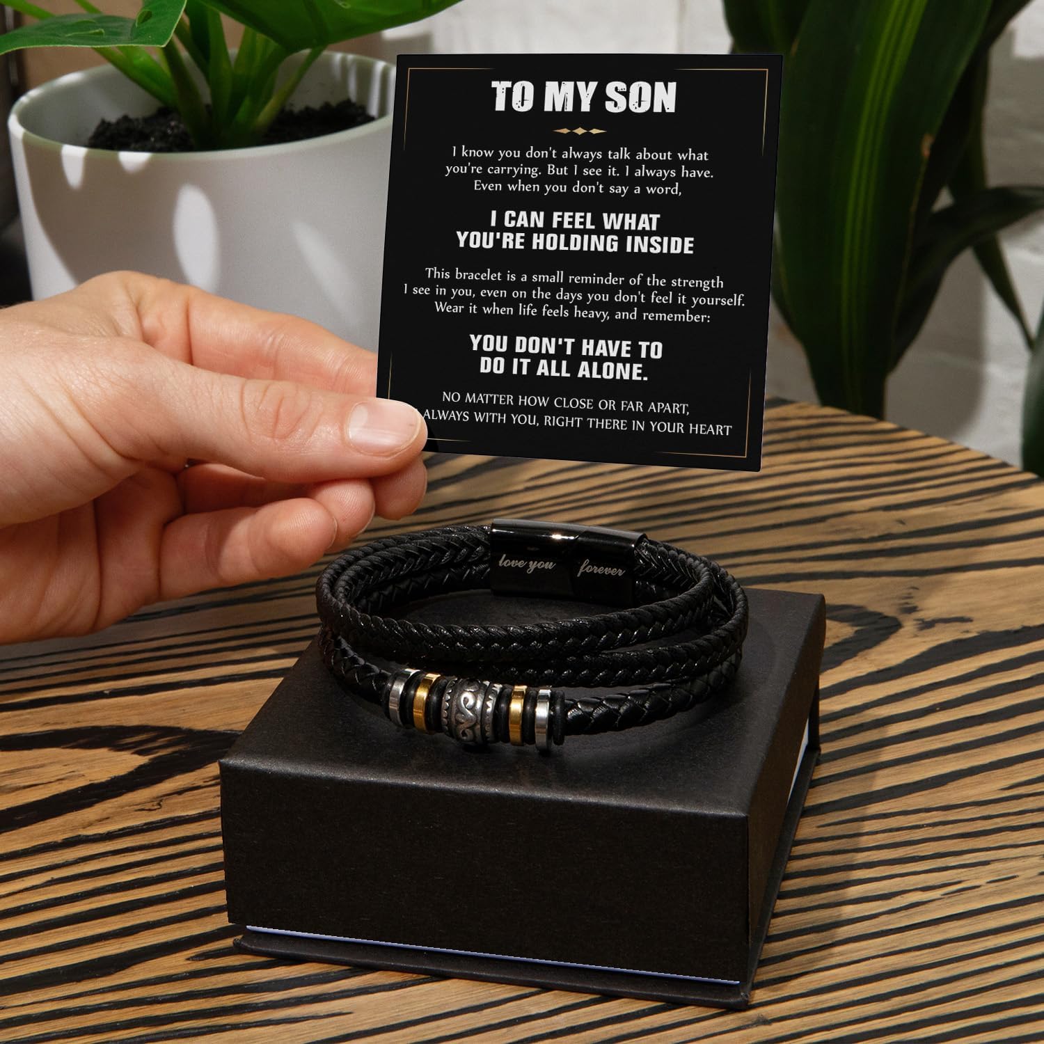 To My Son Bracelet From Mom, Son Gift From Dad, Forever Love Bracelet Gifts For Sons From Father And Mother, Anniversary Christmas Graduation Birthday Gift For Sons With Message Card And Box