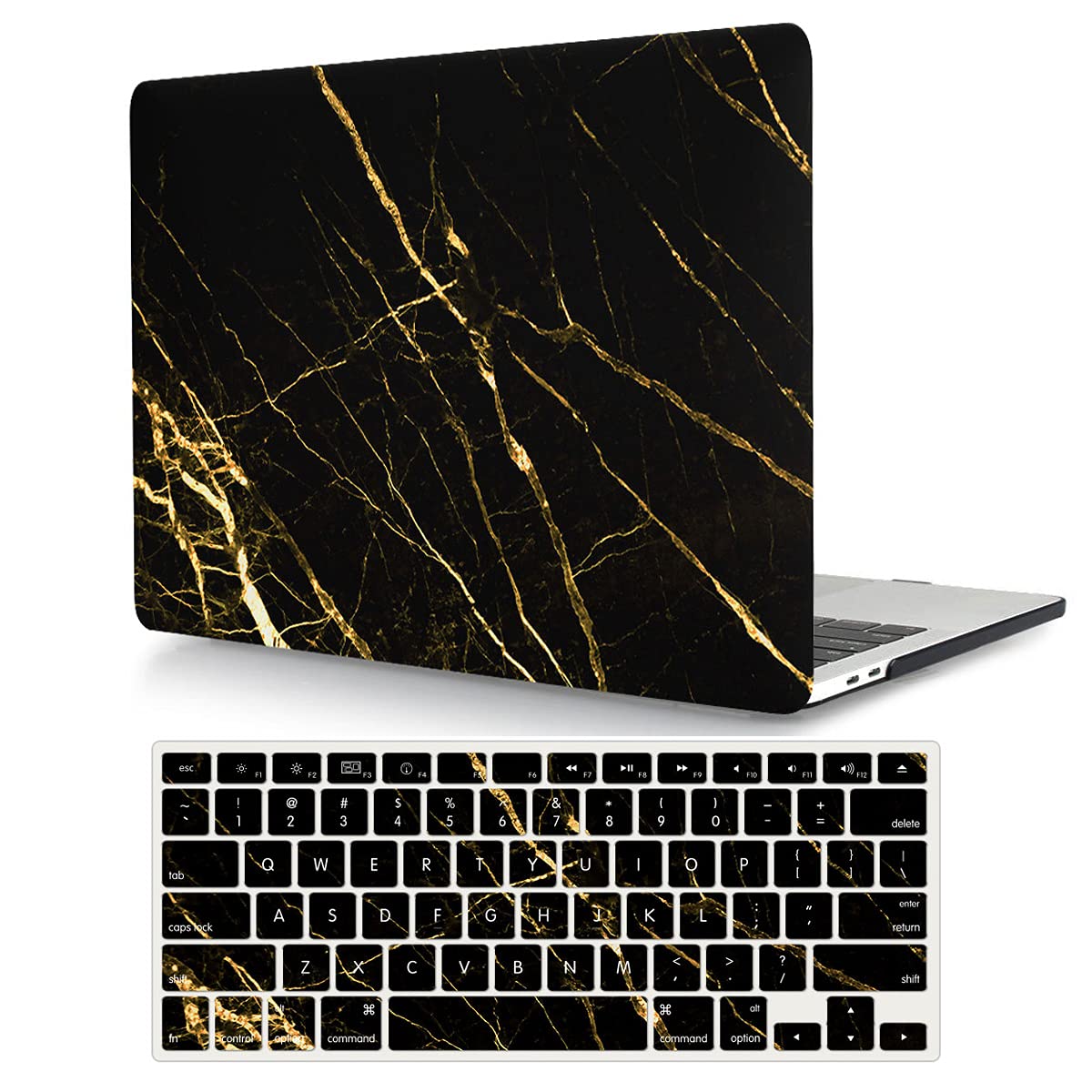 Funda MacBook Pro 13 Retina A1502 carcasa rígida negra mármol con protector teclado 8