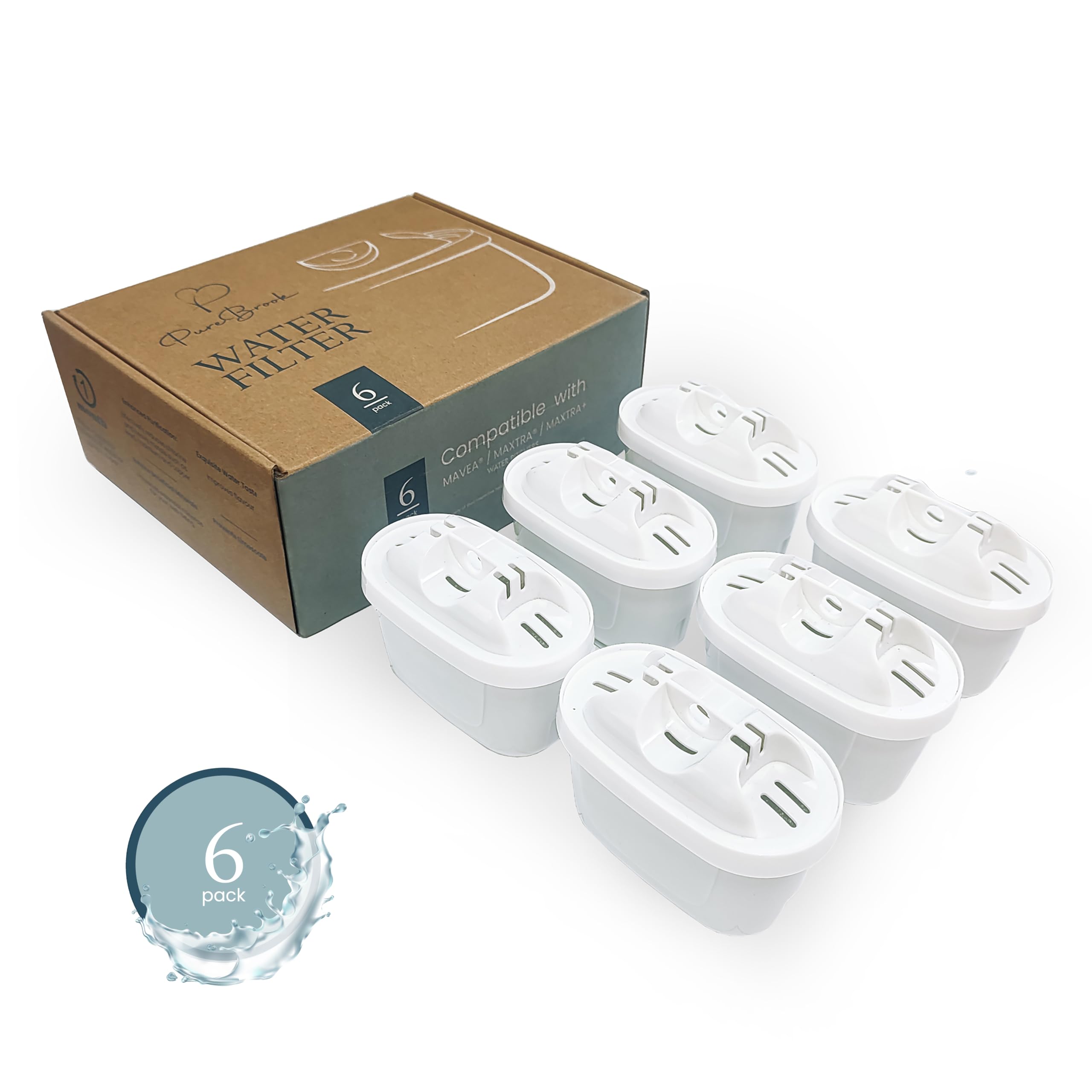 Premium Water Filter Replacement Cartridges (6-Pack). Compatible with Brita Maxtra, Mavea, Marella & Flow.