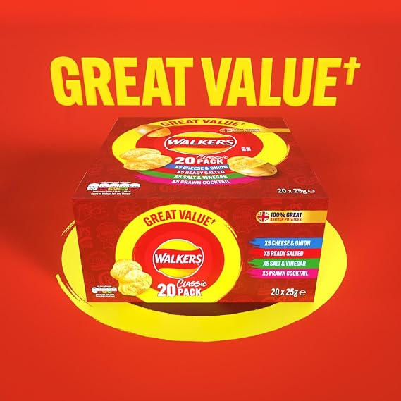 Walkers Classic Variety Multipack Crisps Box 20x25g (Pack of 4)