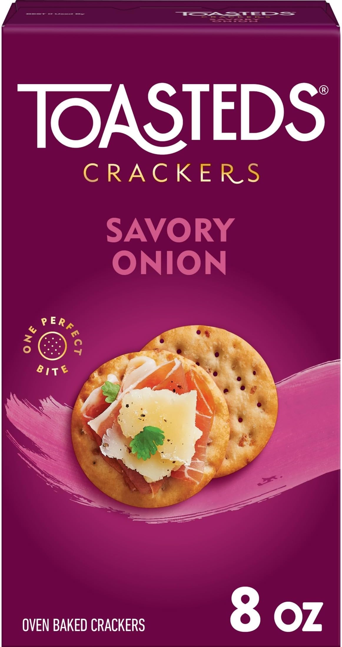 Toasteds Crackers, Lunch Snacks, Party Snacks, Savory Onion, 8oz Box (1 Box)