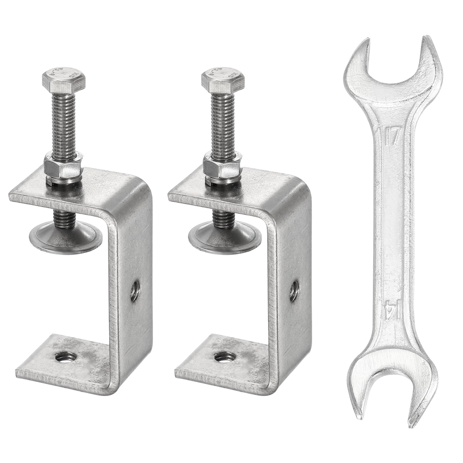sourcing map 2PCS 304 Stainless Steel C Clamps Mini 2-1/2" (65mm) Wide Jaw Opening Small Galvanized U Clamp for Woodworking Welding Building Household Mounting
