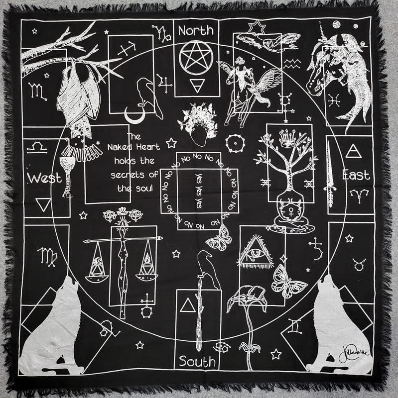 THE ART BOX Altar Cloth Tarot Cards Table Napkins Witchcraft Supplies Black Gold Tablecloth Square Alter Pagan Spiritual Celestial Deck Cloth With Fringes Crying Wolf-Silver 24X24 Inch