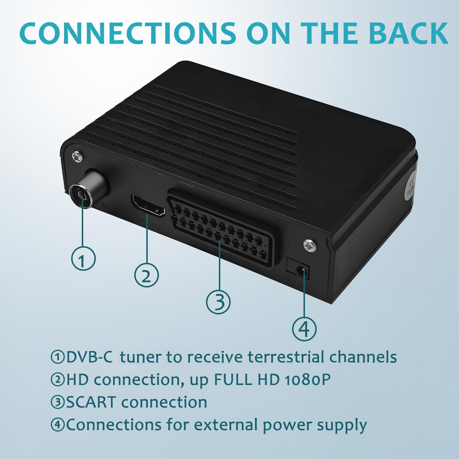 Kabel Receiver DVB-C Digitaler terrestrischer Decoder, Combo (HD1080p/H.264,MPEG-2,HDTV,DVB-C, SCART, USB 2.0, PVR FullHD TV Kabelreceiver mit Fernbedienung und Kabel