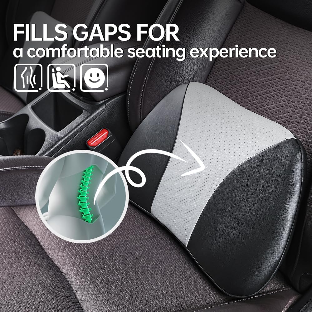 1p Memory Foam Lumbar Support Pillow for car Lower Back Pain Relief - Back Cushion for Driving, Chair Support for Car-Office Chair（Black&Grey）