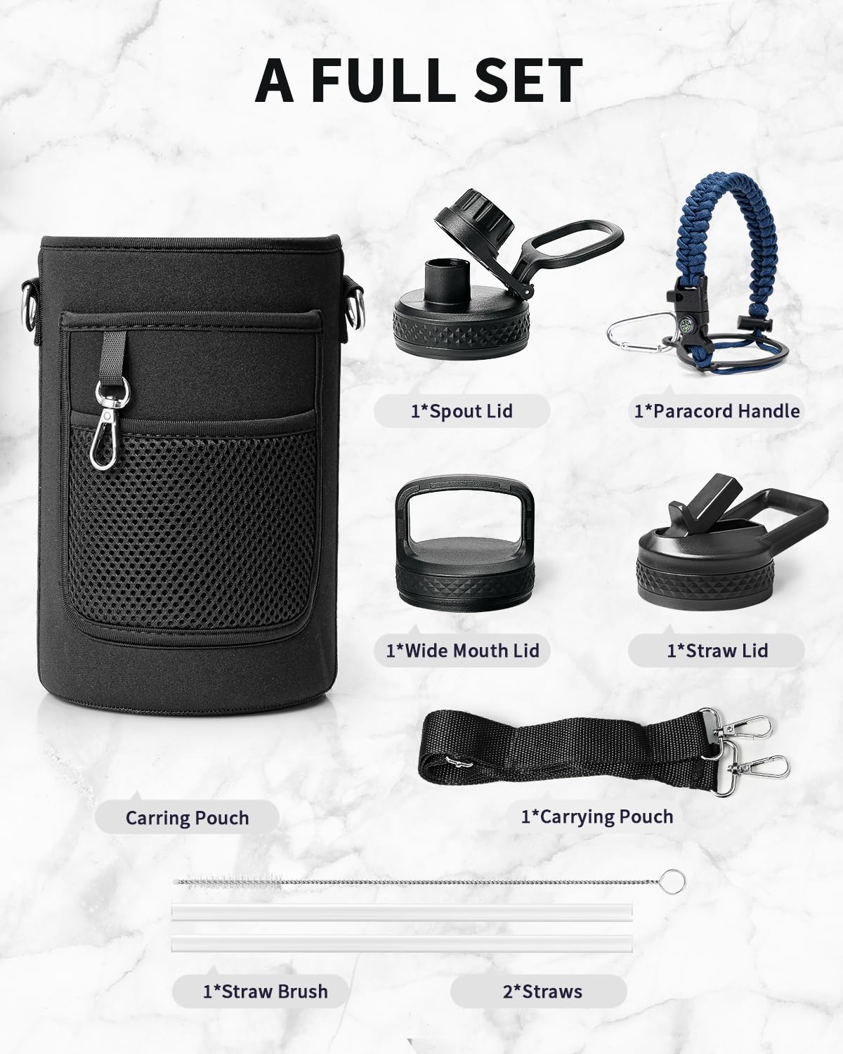 Trebo Edelstahl Trinkflasche mit Paracord-Griff, 1893 ml, Klassisches Blau | Metall Isoliert Wasserflasche mit Strohhalm & 3 Deckeln, Drei-Wand-Vakuum Isolierflasche, 48 Stunden kalt, Spülmaschinenfest