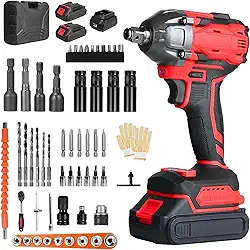 Chave de Impacto Elétrica 48V com 2 Bateria, 55 Peças, Alta Velocidade Até 3000 RPM, Furadeira de Impacto Multiuso de 600N com Cabo de Borracha e Carregador, Parafusadeira e Furadeira