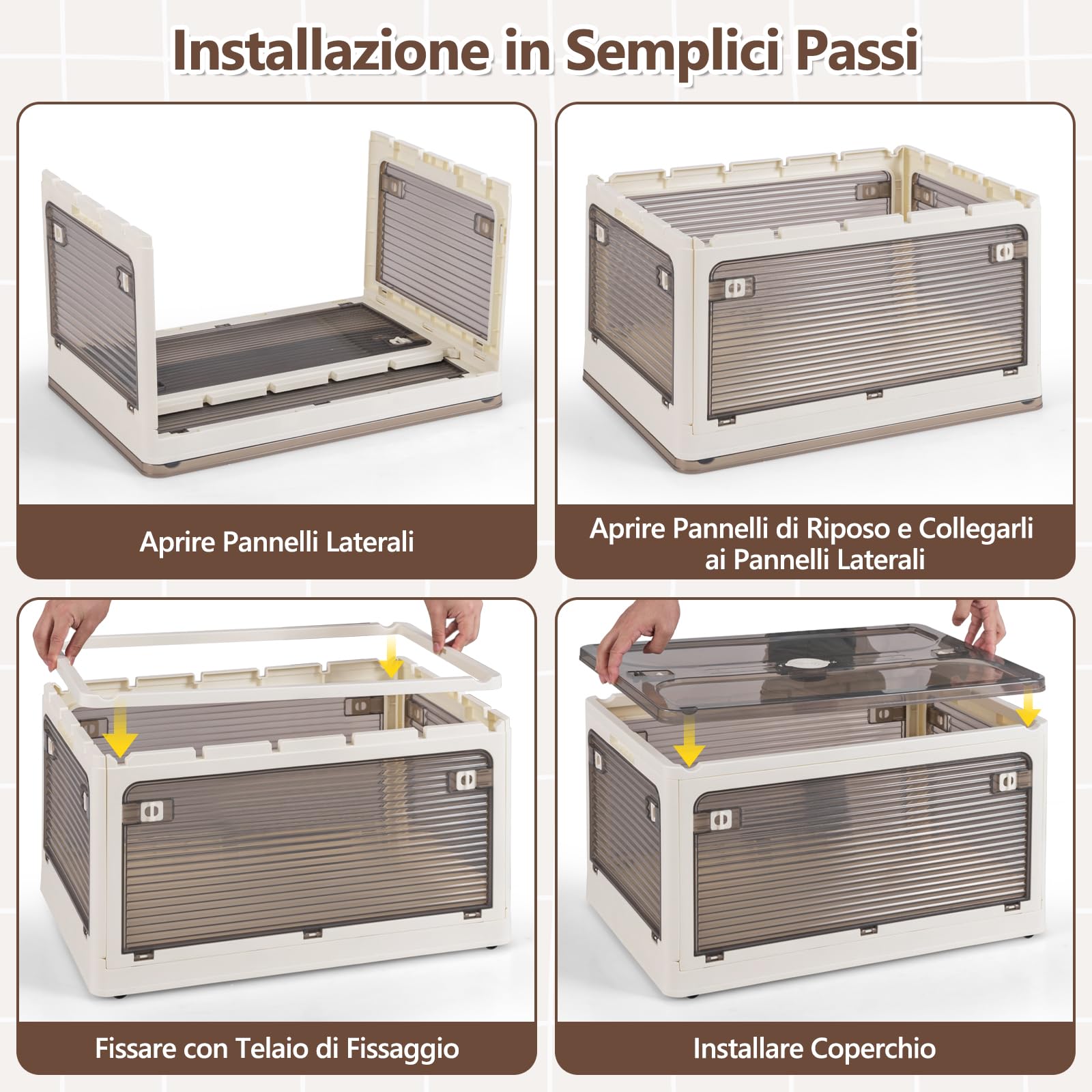 RELAX4LIFE Contenitori con Coperchio, 132/90 L Contenitori in Plastica Ripiegabili, 3 Pezzi Organizzatori e Contenitori per Armadio con Ruote e Apertura a 5 Vie (51,5 x 36,5 x 88 cm, 132 L)
