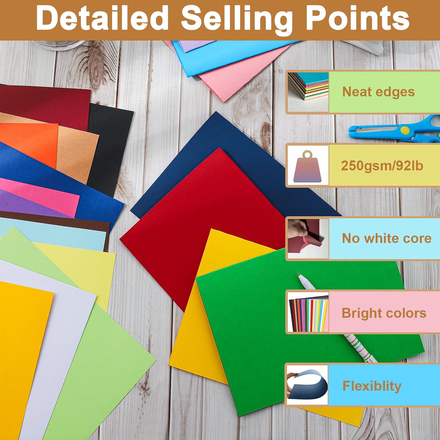 Silunkia 100 Sheets 20 Colors Cardstock 5 Assorted Size Craft Paper, 200gsm/75lb Premium Paper Card Stock for DIY Cards Making, Greeting Cards, Invitations, Office Printing, Drawing