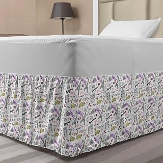 Ambesonne Paris Bedskirt, Elements City of Paris Love Cheese Pie Cat and Other Things Famous Tourist Capital, Bedroom Decor Wrap Around Elastic Bed Skirt Gathered Design, Full, Multicolor