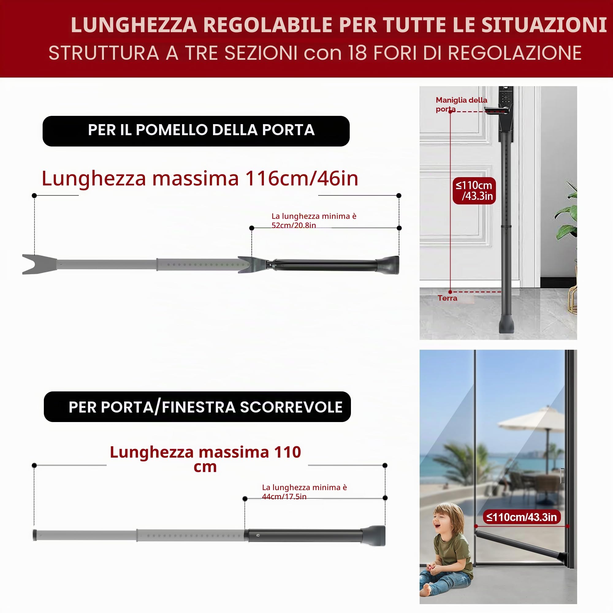 Nero Barra di Sicurezza per Porta d'Entrata - 1 Pack Sbarra Antiscasso, Blocco Porte