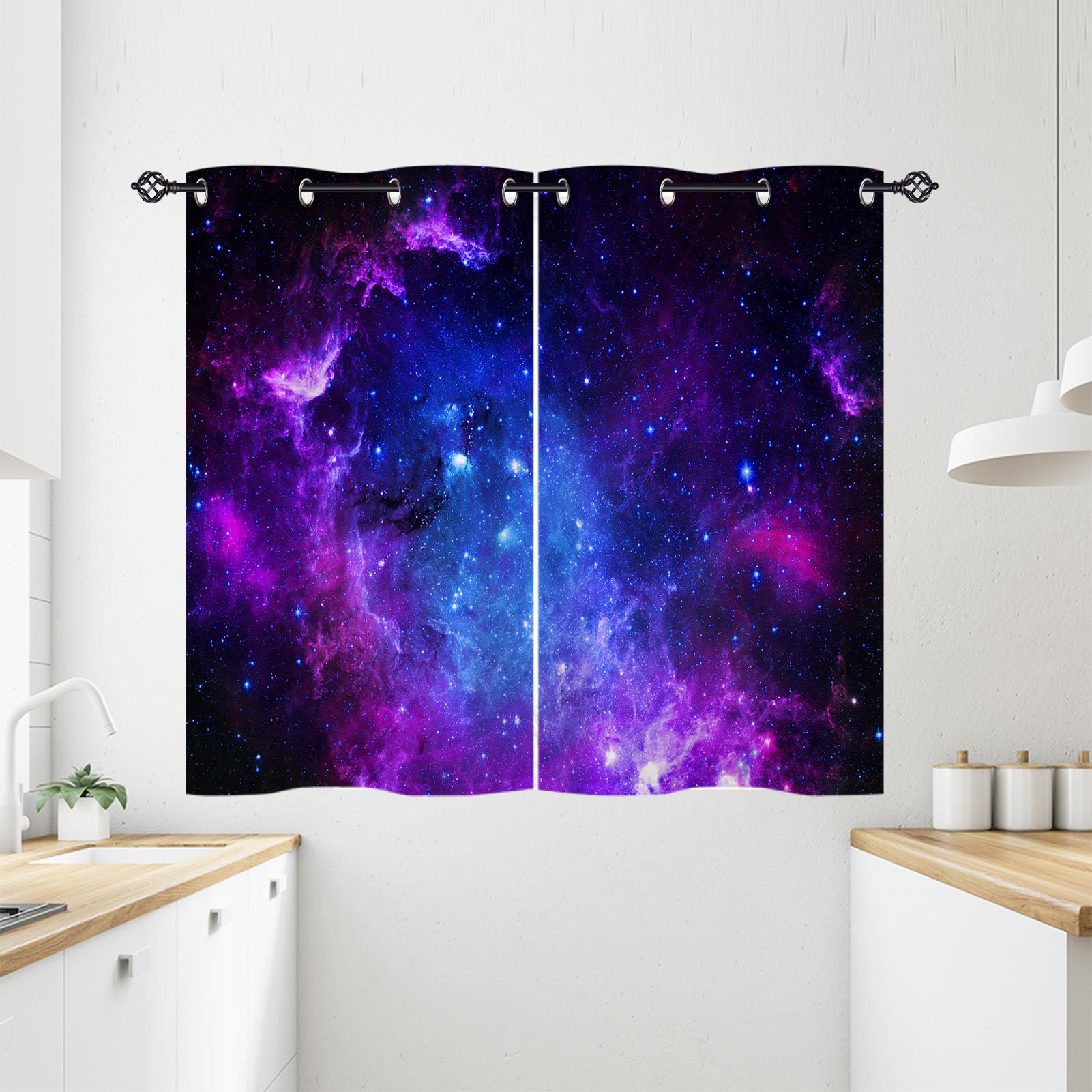 ANHOPE Galaxy Curtains Eyelet Thermal Insulated Blackout Curtains Universe Space Purple Nebula Print Pattern Ring Top Drapes for Kids Boys Girls Bedroom Living Room 28 x 54 Inch Drop 2 Panels — image 1