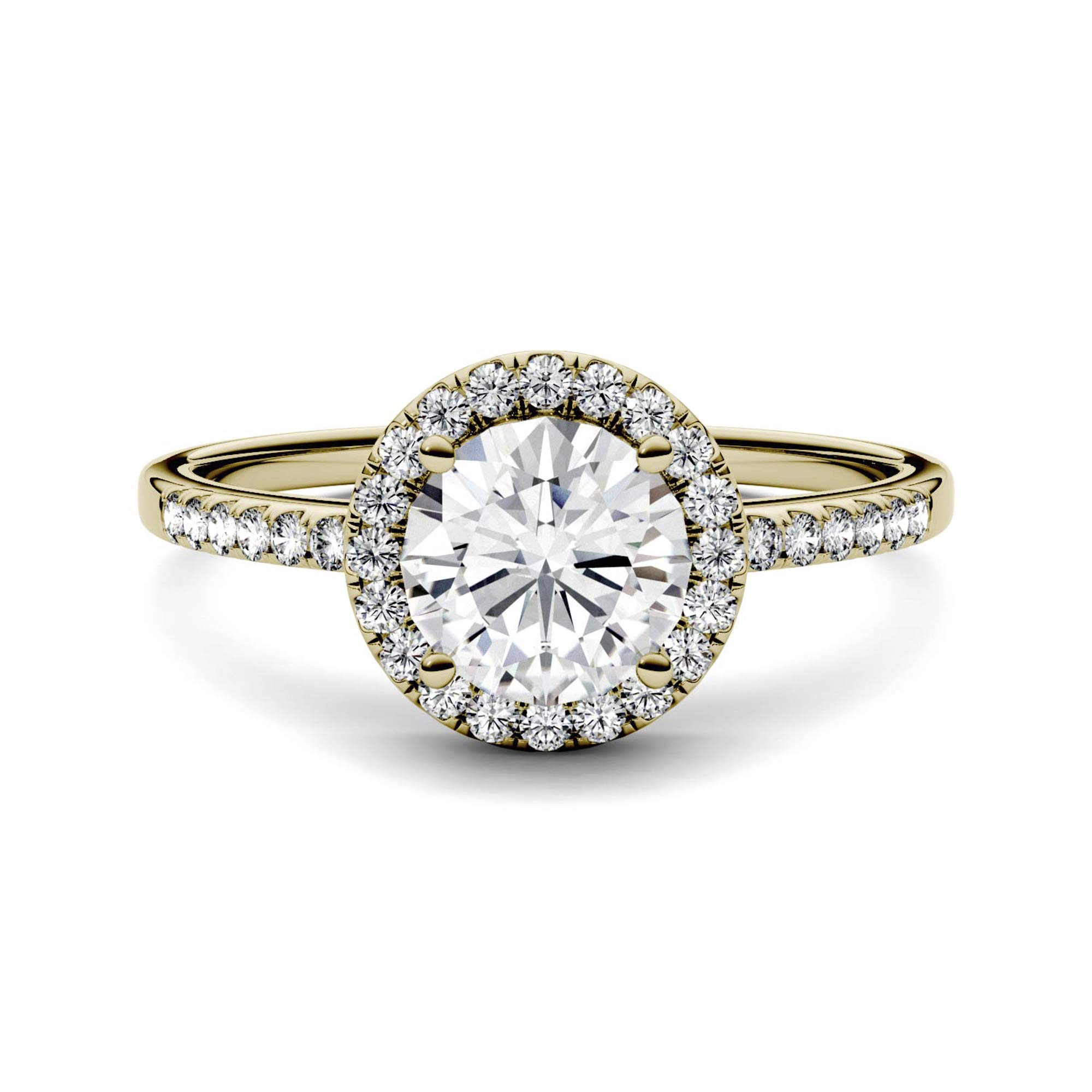 Charles & Colvard Created Moissanite 6.5mm Round Cut Engagement Ring for Women | 1.3 cttw DEW | Lab Grown | Solid 14K Yellow Gold