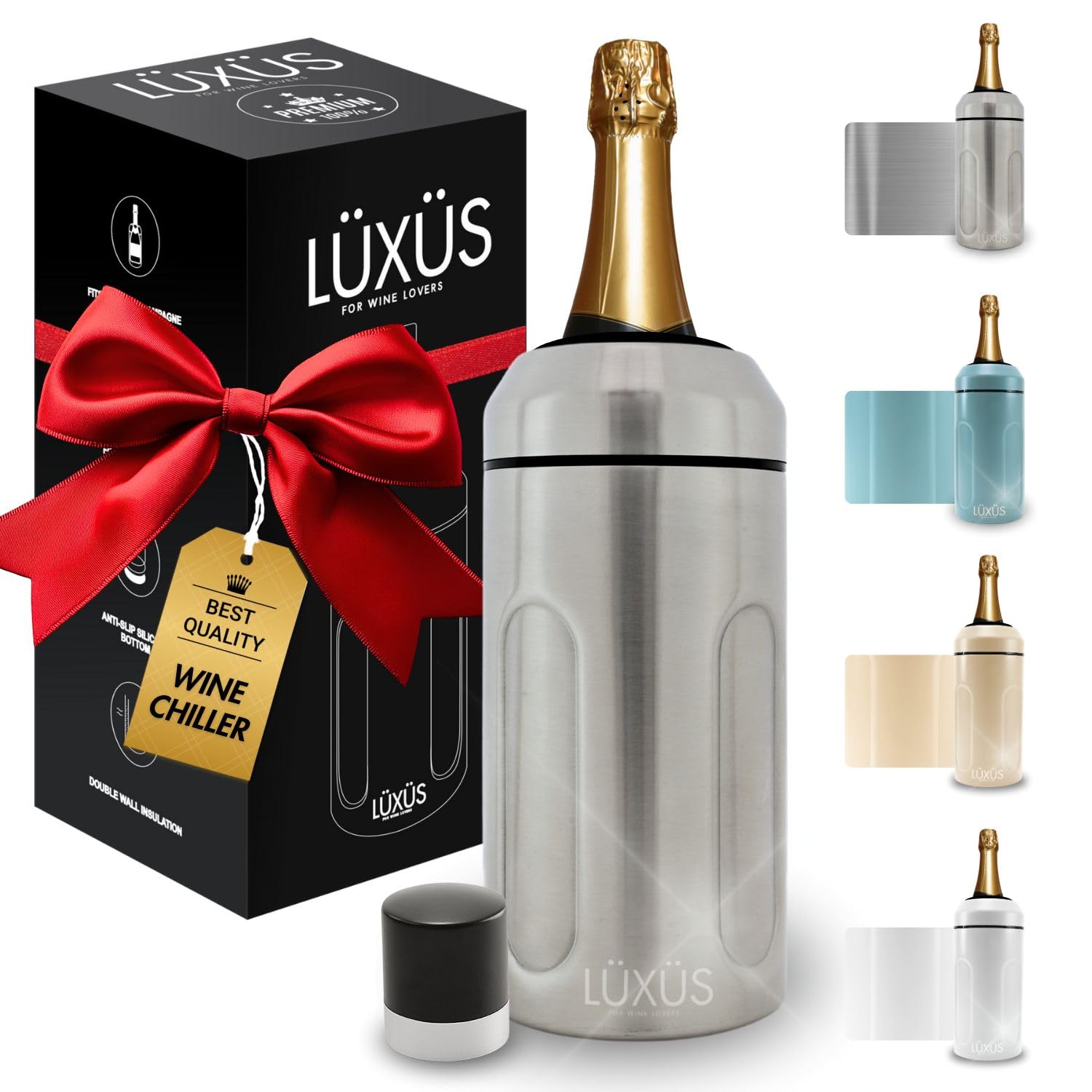 LÜXÜS Stainless Steel Champagne Bucket - 750ml Double Wall Insulated Wine Chillers for Bottles - Durable, Easy to Use Wine Chiller for Outdoor Picnic, Beach, Travel, Deck, Forest, Lake, River, Gifts
