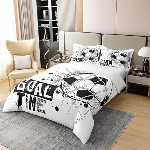 Miniatura 3 de Juego de funda de edredón de fútbol americano 100% algodón para niños, niñas, adolescentes, polígono geométrico, para dormitorio, color negro y