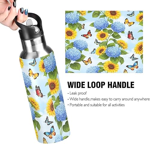 Miniatura 4 de Yellow Sunflowers Stainless Steel Water Bottle 32 Oz Leakproof Water Bottles, BPA-Free Sports Water Bottle with Straw