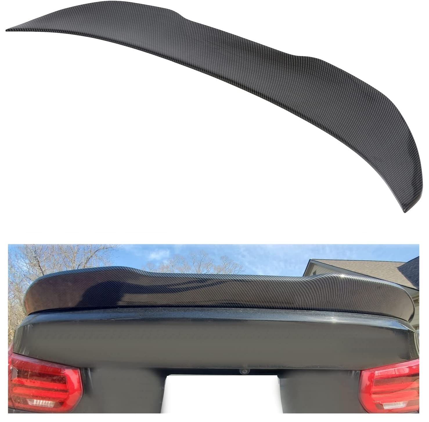 Kojem Rear Spoiler Wing Compatible with 2014-2019 BMW F80 Sedan & 2012-2018 F30 3 Series M3 320i 325i 328d 330e 330i 340i 328i 335i Sedan Rear Trunk Lid Wing Spoiler - Carbon Fiber Style