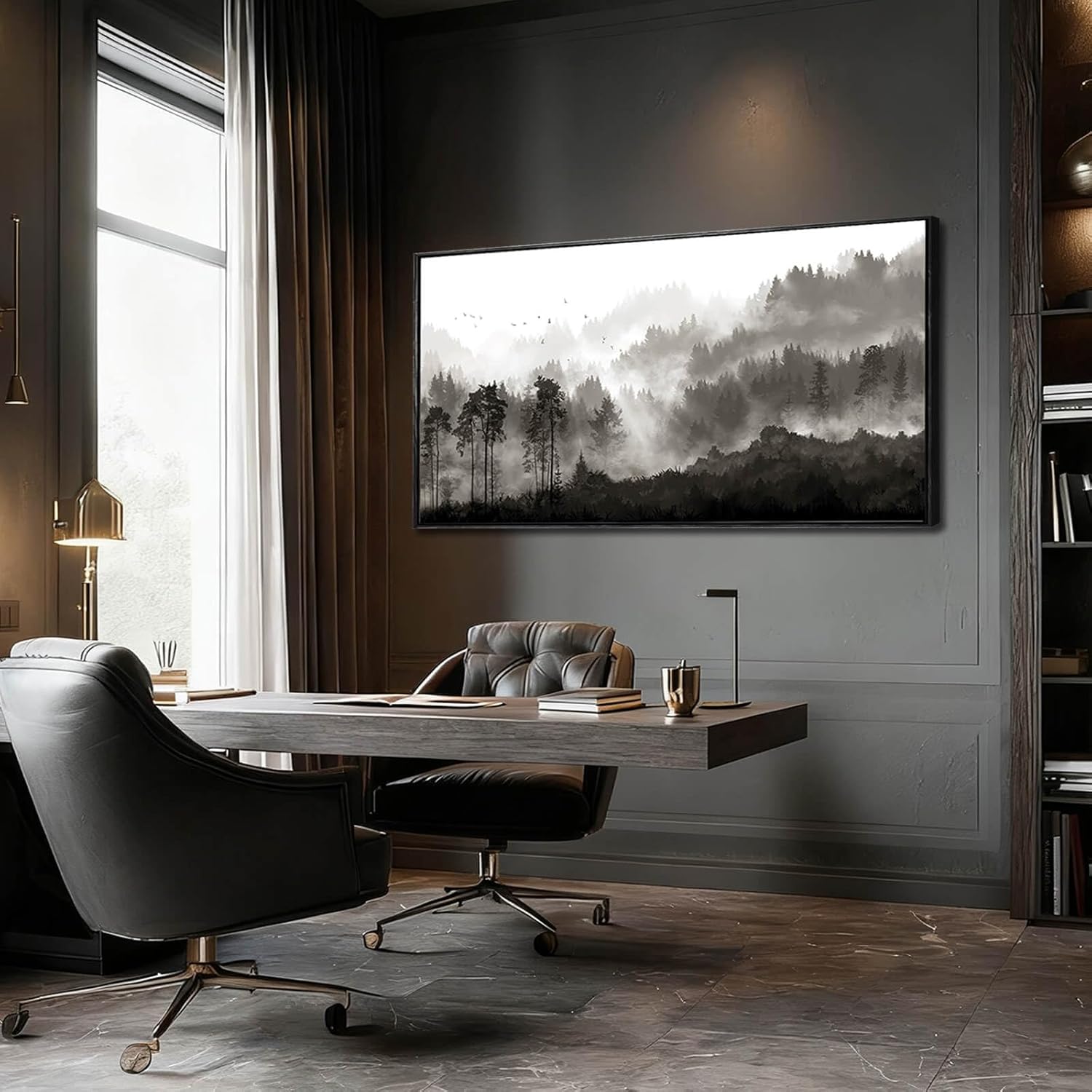 Black and White Framed Wall Art Tree Wall Decor Contemporary Photo Prints 29"x58" Kitchen Artwork Home Decorations for Living Room