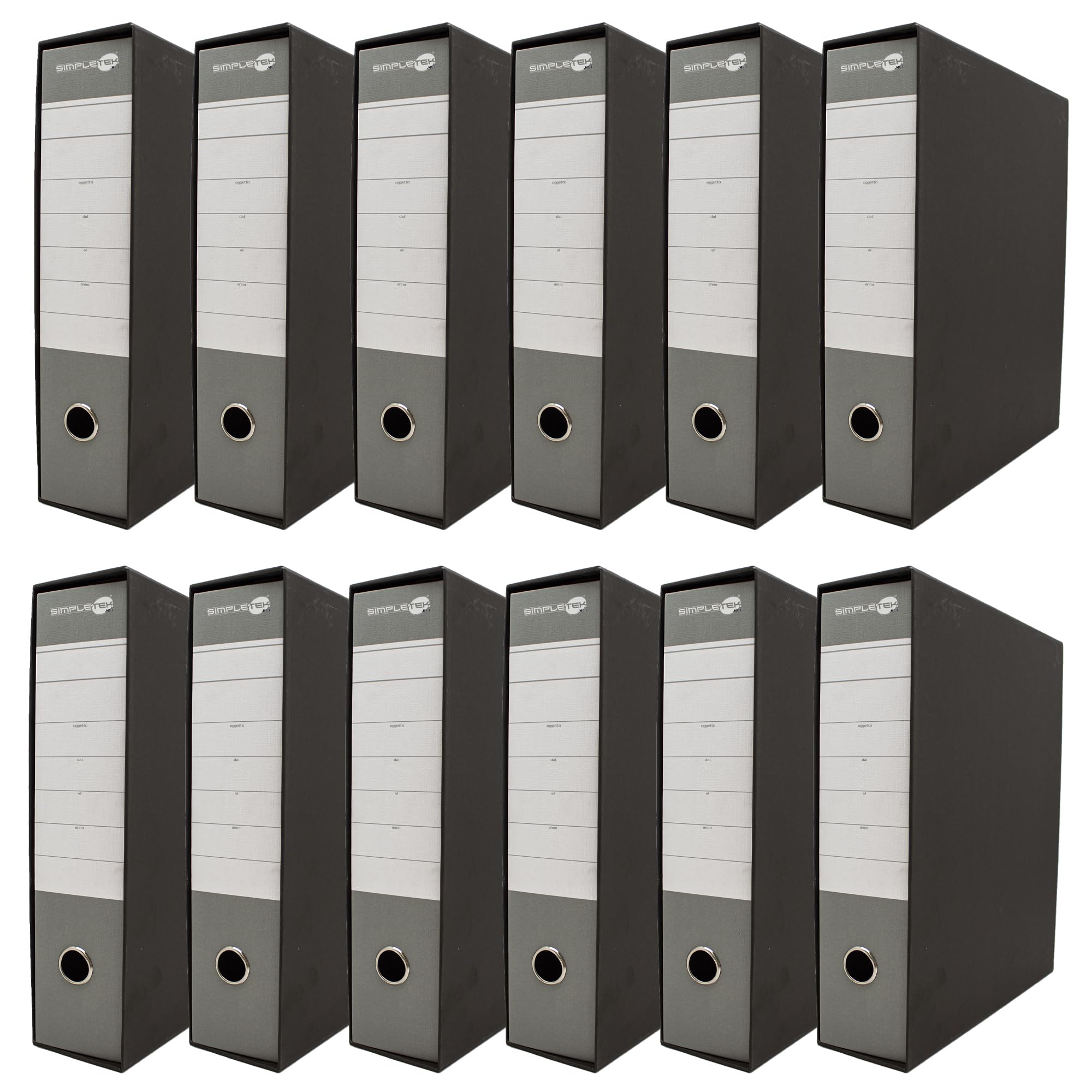 SIMPLETEK - 12x Raccoglitore ad Anelli per Buste e Documenti Grigio Nero Registratore Protocollo 0201150 P.GR (12 pezzi)