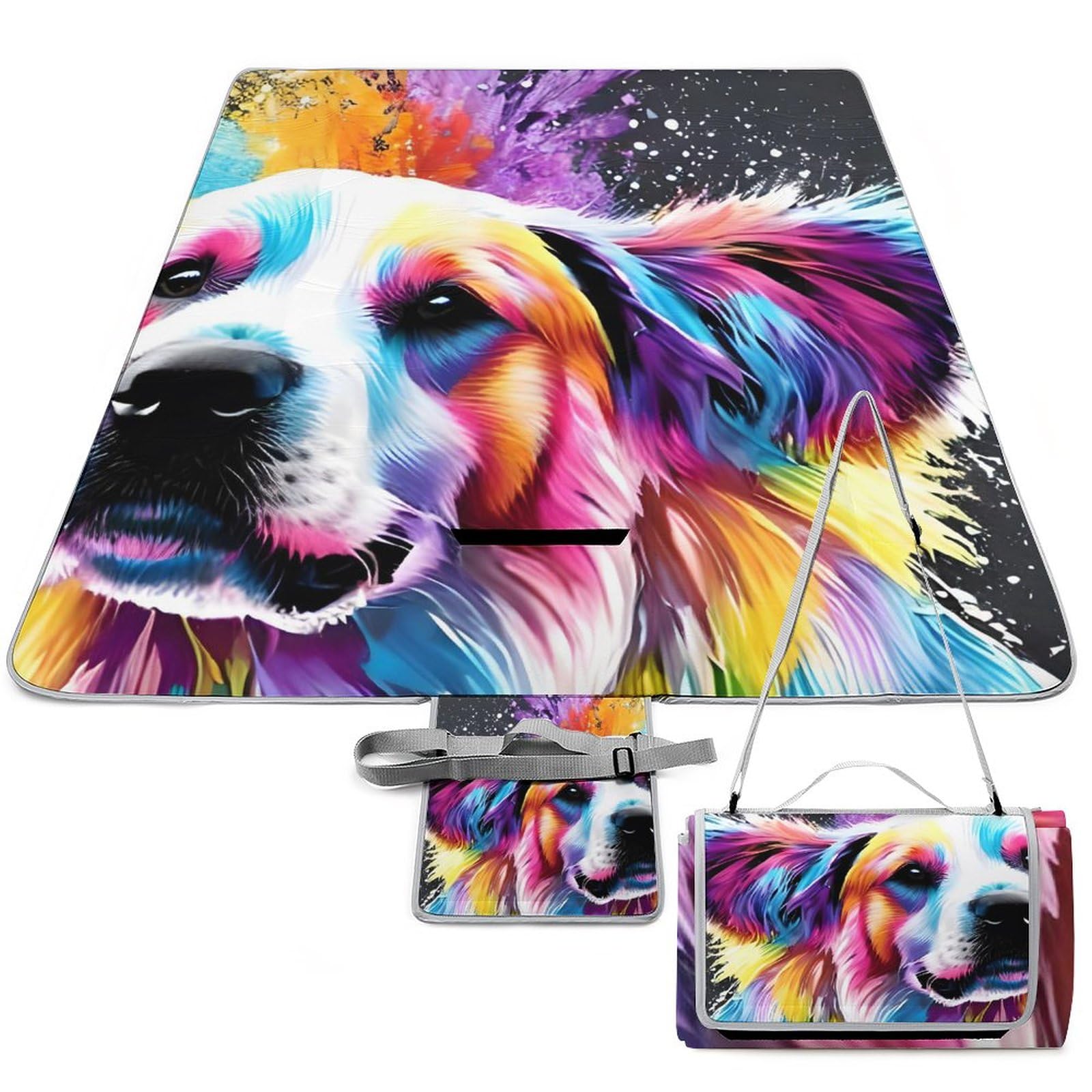 Dog Picnic Blanket Waterproof Foldable, Large Outdoor Picnic Blanket Beach Blankets Camping Blanket Travel Mat, Shoulder Strap Tote, Rectangle 58x58in