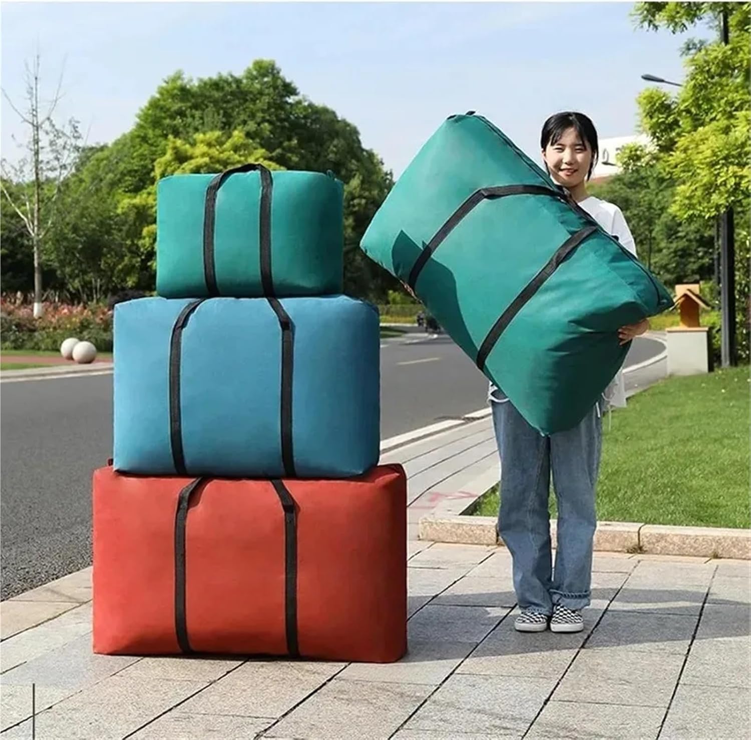 Heavy Duty Moving Bags Big Capacity Storage Bag Portable Waterproof Quilt Clothes Closet Under-Bed Packing Organizer(Black,180L 100x60x30cm)