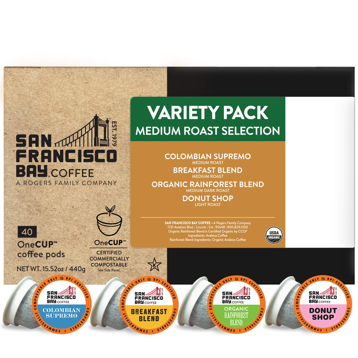 Amazon.com: San Francisco Bay Coffee OneCUP Medium Roast Variety Pack 40 Ct  Compostable Coffee Pods, K Cup Compatible including Keurig 2.0 : Grocery &  Gourmet Food