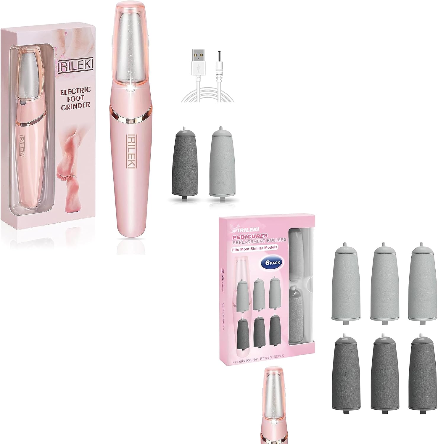 Rechargeable Portable Electric Callus Removers + 6 Pcs Pedicures Replacement Heads for Electronic Foot File Pedicure Tools