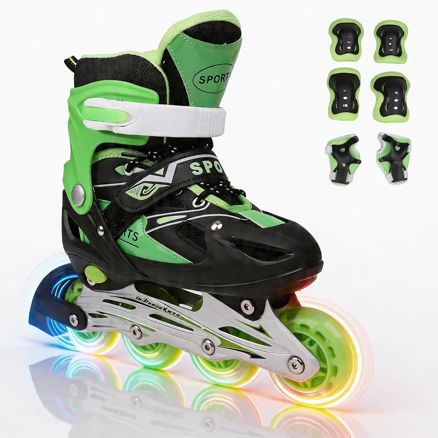 Inline Skates for Kids Boy Girl Ages 4-16 | 4 Size Adjustable Blades Skates | with Light Up LED Wheels Protective Gear Set for Beginners Children Indoor Outdoor Skating,Youth Blades Skates