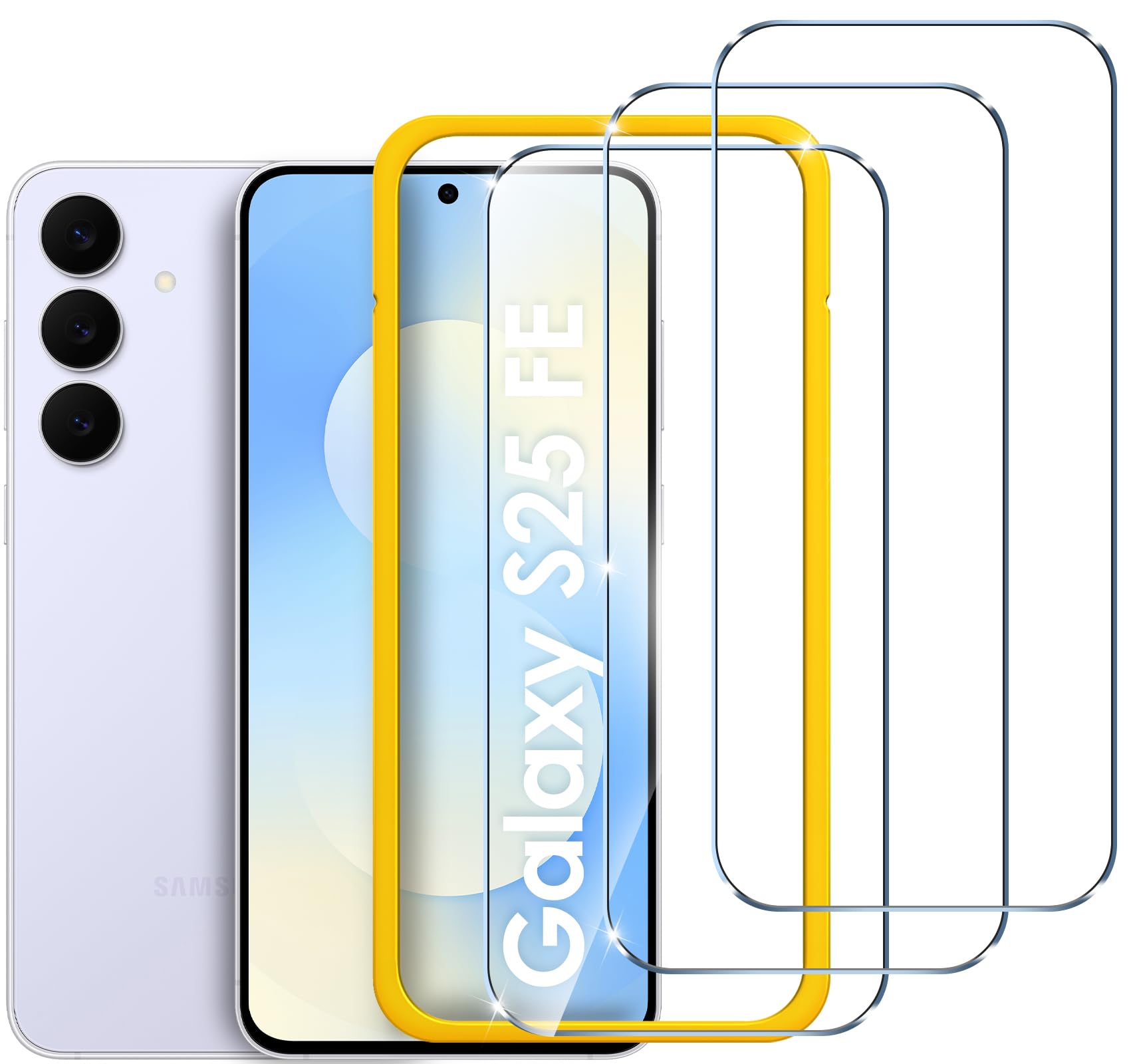 iVoler 3 Pack Screen Protector for Samsung Galaxy S25 FE 5G, [Fingerprint Reader] Tempered Glass Film, Alignment Frame, Easy Installation, Anti-Scratch, 6.7-inch, [Not for Galaxy S25]