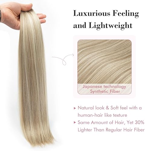 Miniatura 3 de REECHO Extensiones de cabello con clip, extensiones de cabello grueso y largo de trama de encaje, extensiones sintéticas ligeras para mujer (24 a