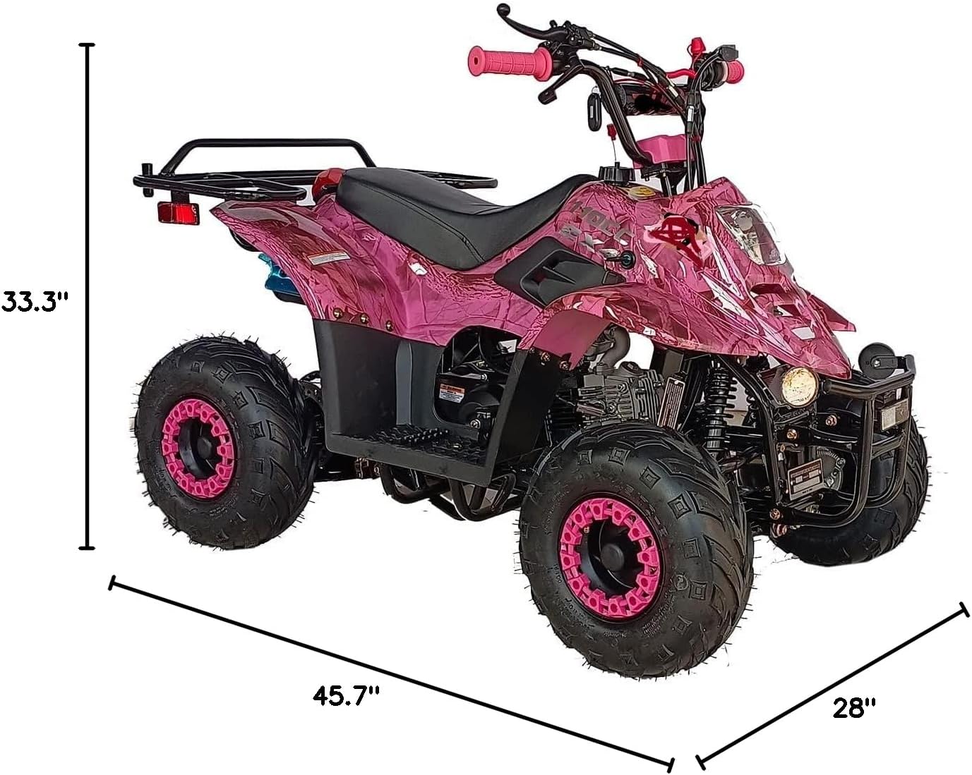 HHH ATV 110cc ATV Quads Youth ATV Gas ATVs Fully Automatic 4 Wheeler for Kids ATV 4 Wheeler Boulder 110B1 (Pink Color)
