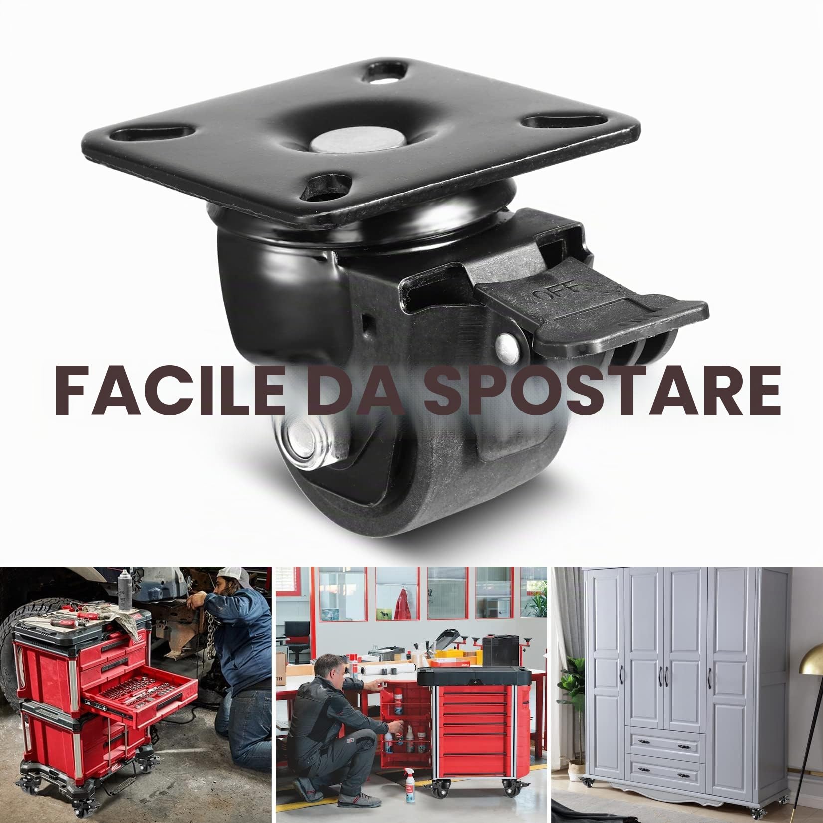 W B D WEIBIDA 50mm Rotelle per Mobili Pesanti Capacità 1000KG, Nylon Durevoli, Silenziose e Robuste Girevoli per Carichi Pesanti Con Freno, per Spostare Mobili o Workshop, Set di 4