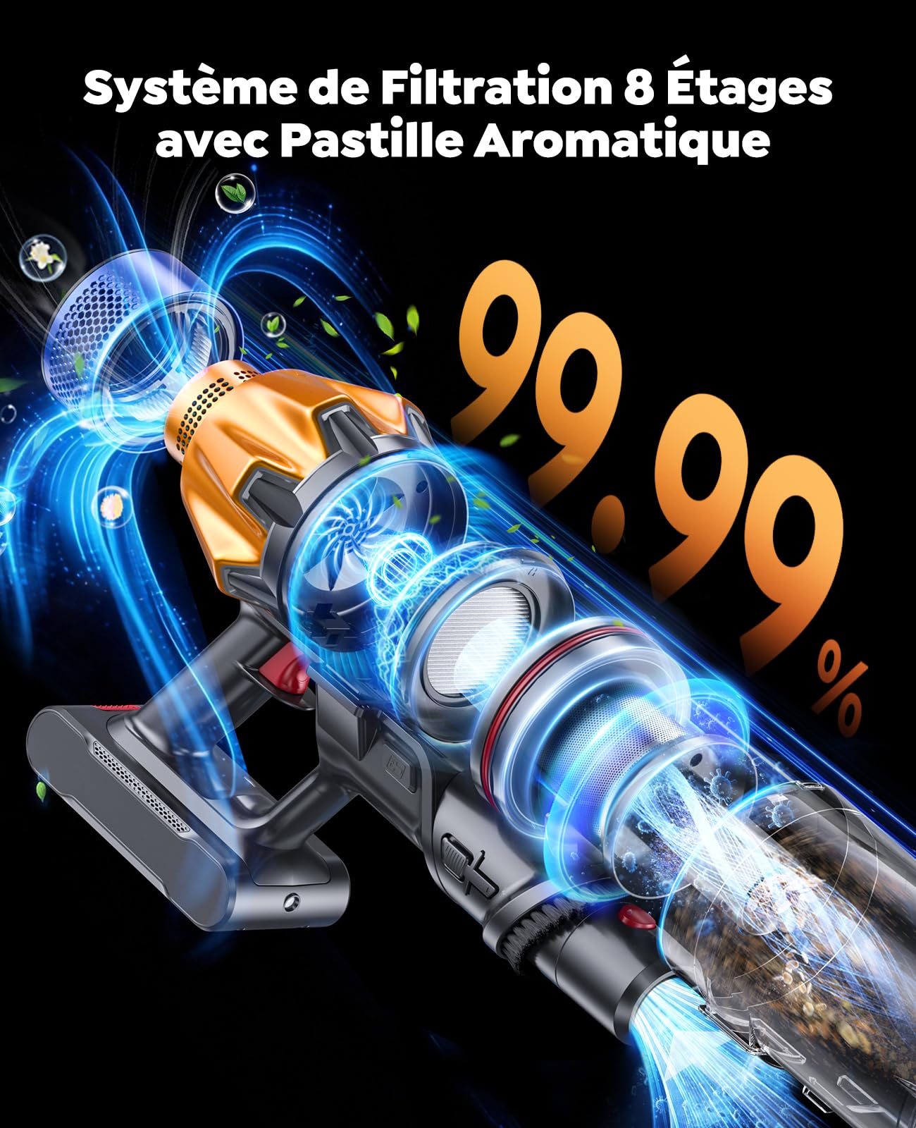 Fieety Aspirateur Balai sans Fil avec 2 Batteries, 130Min/50kPa/600W Aspirateur sans Fil Puissant, Tuyau Extensible, Brosse Canapé, Parfumé, Mode Automatique pour Sols Durs, Tapis, Animaux et Voiture