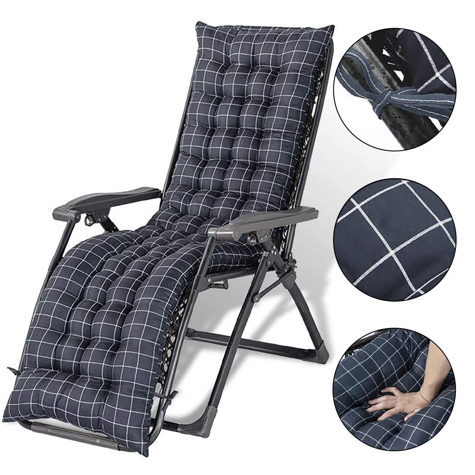 Cuscino Imbottito per Sdraio Universale, Cuscino Sdraio Antiscivolo, Materasso da Giardino Pieghevole, Ricambio Cuscino Ideale per Sdraio da Giardino,Blu,170x48x8cm