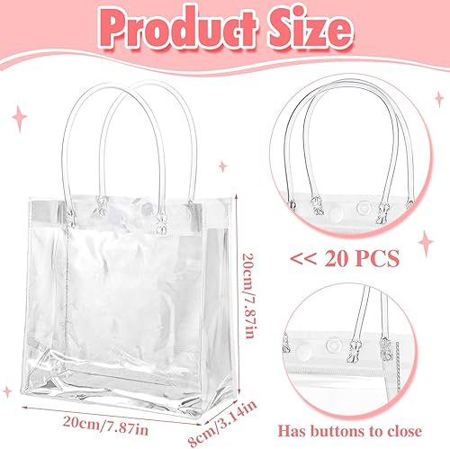 Miniatura 9 de BESARME Paquete de 20 bolsas de regalo transparentes con asa, bolsas de plástico reutilizables, pequeñas bolsas transparentes para regalos, bodas,