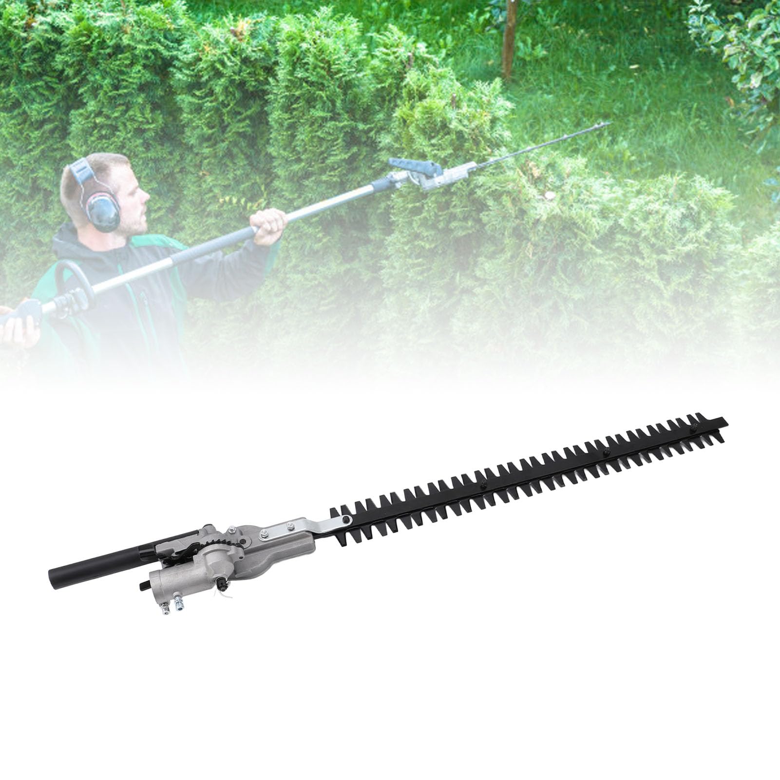 SIXRUN Cabezal de Corte de Setos con Poste de Acero Al Manganeso, Accesorio para Cortasetos con Hoja de 55 Cm, Cabezal de Corte Multiángulo de 9 Estrías para Recortar Setos, Arbustos, Arbustos, (28*