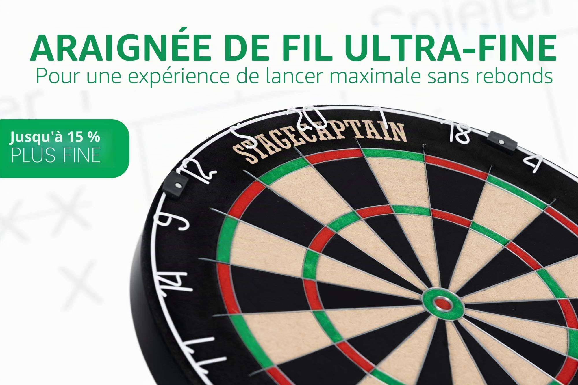 Stagecaptain DBS-1715 Bullseye Pro Cible de Fléchettes + Set Support Noir | Cible en sisal, Anneau numéroté rotatif, Matériau de la cible: sisal, Épaisseur: 3, 5 cm, Araignée en fil extra fin: 0, 8 mm