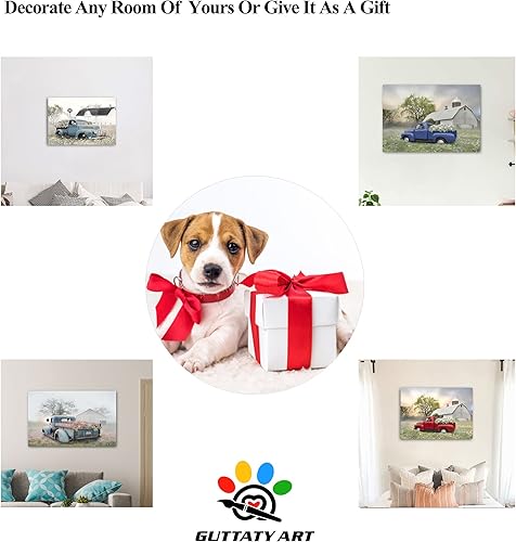 Miniatura 5 de Lienzo decorativo para pared de camión viejo de granja, imágenes de granero antiguo, impresiones en lienzo de camión azul con bandera de Estados