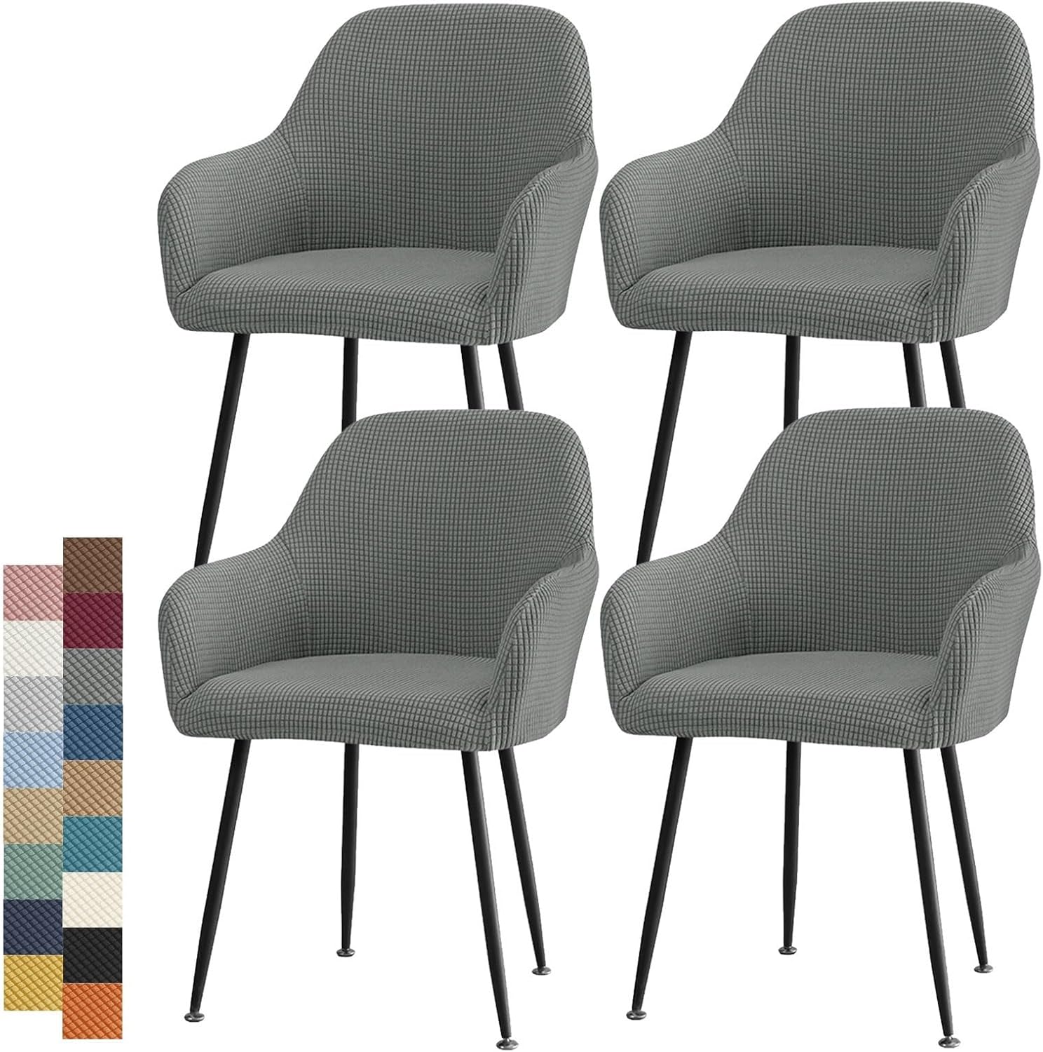 Curved Back Accent Dining Room Chair Covers Slipcovers with Arms Set of 1/2/4/6 Stretch Swivel Office Desk Bar Stool Armchair Covers Protector for Vanity Kitchen Seat Cover for Chair (Dark gray, 4PCS)