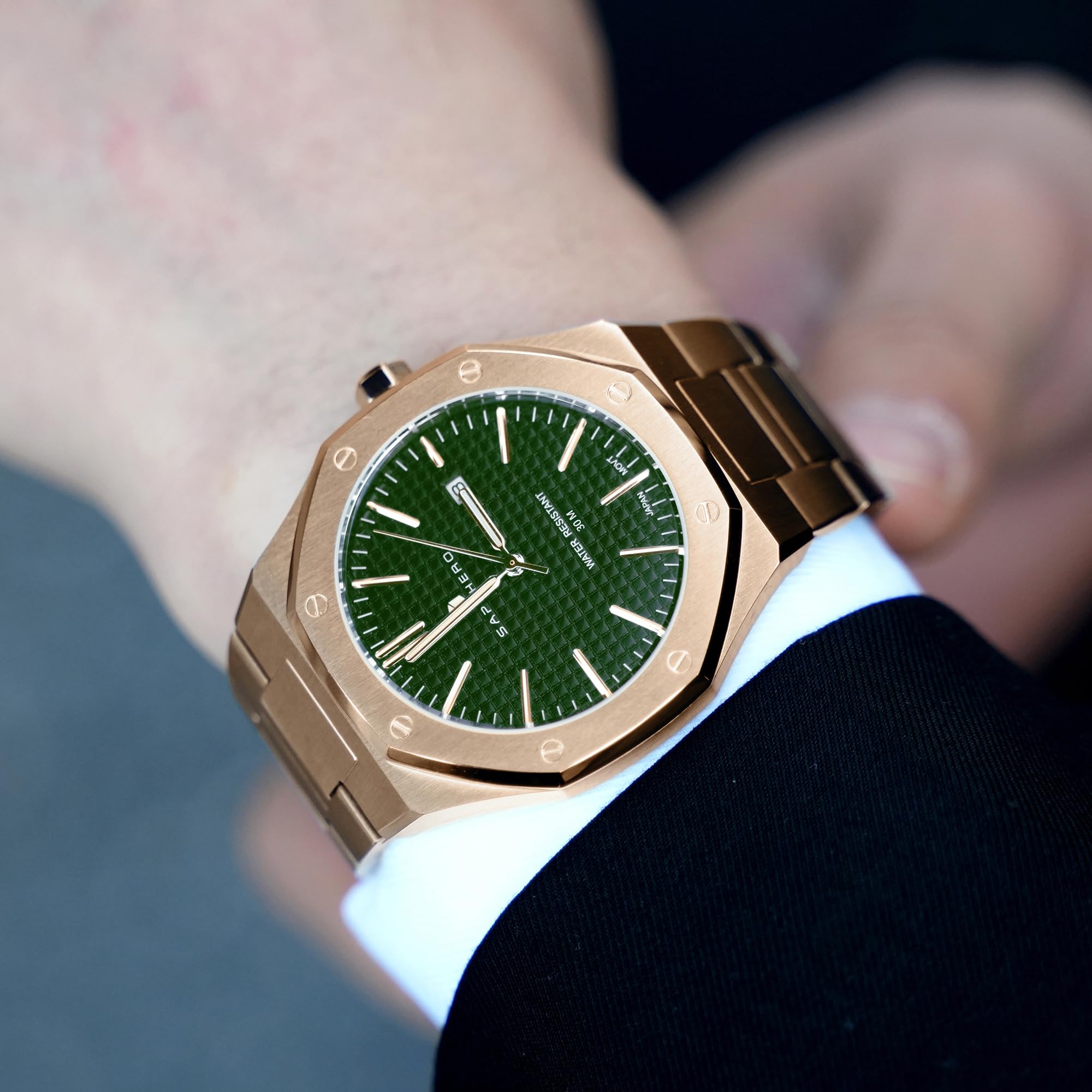 SAPPHERO Orologio Uomo 30m impermeabile Ottagonale Analogico Quarzo Oro Acciaio inossidabile Orologio Moda Business Casual Orologio Elegante Regalo Uomo