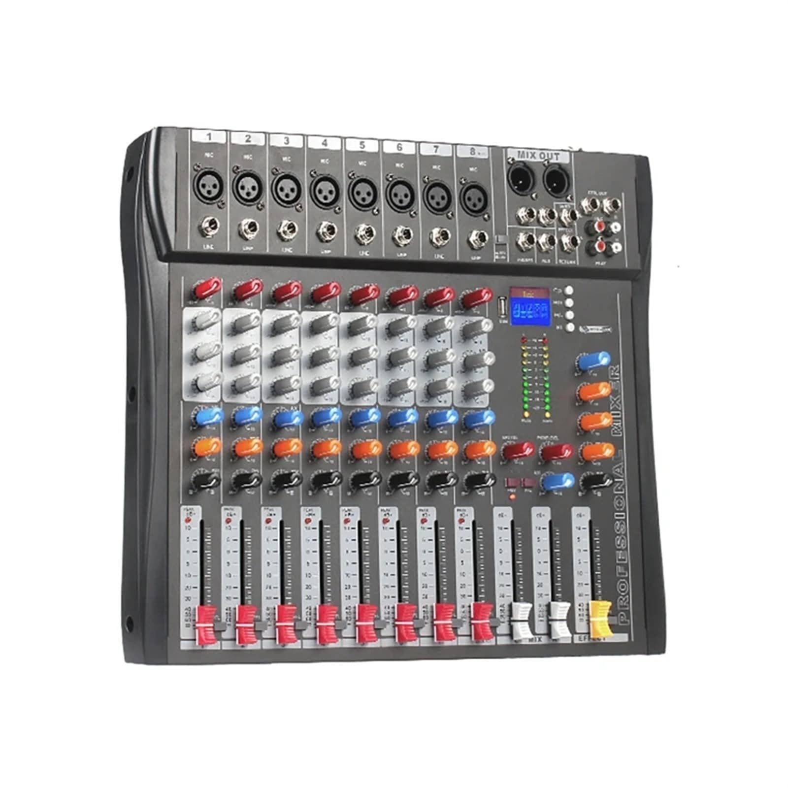 Kontroler DJ-ski, 8-kanałowy mikser audio konsola miksująca karta dźwiękowa USB Reverb do komputera scenicznego Studio DJ kontrola kontrolera