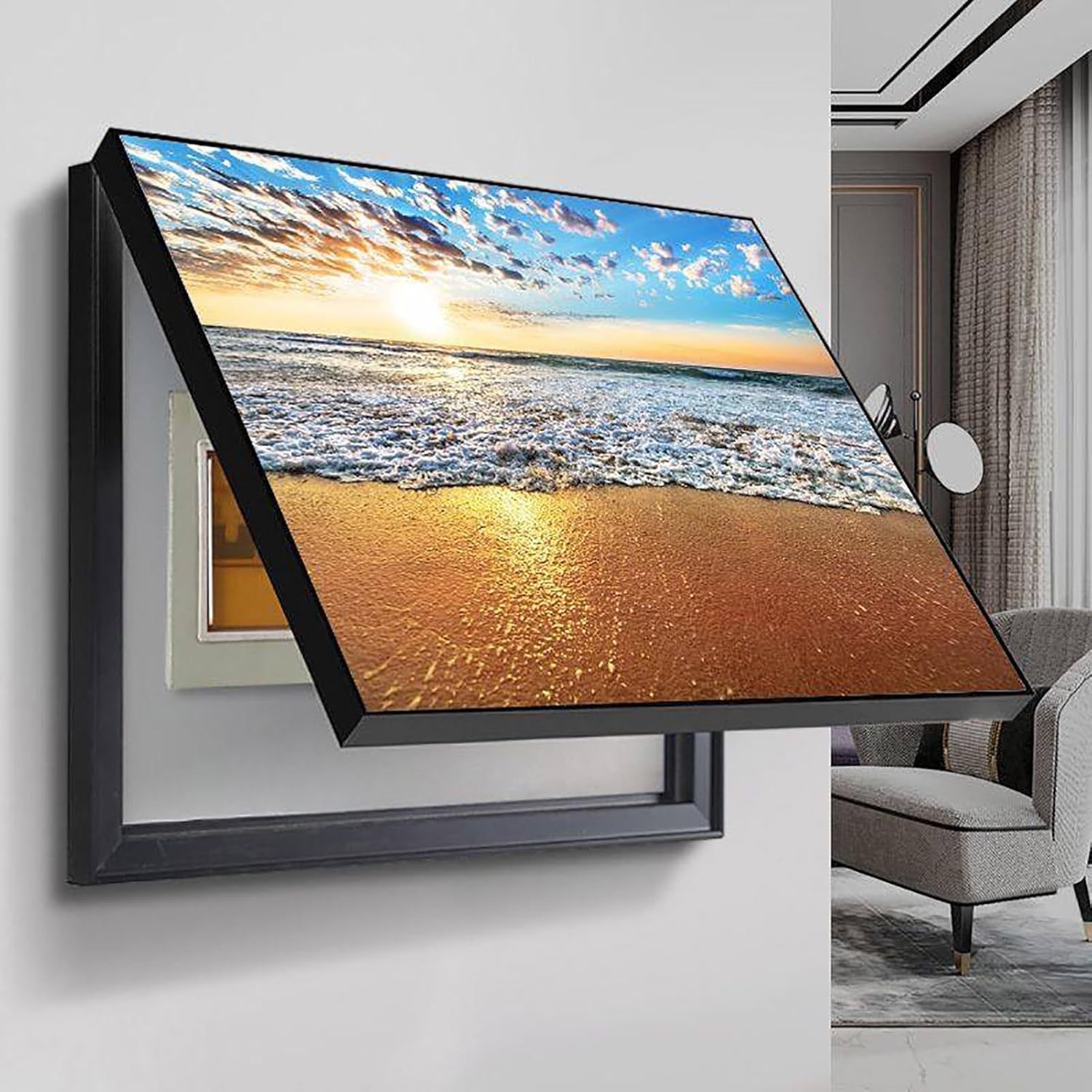 Electrical Panel Cover Decorative Painting Wall Mounted Hidden Circuit Breaker Panel PS Border Flip Indoor Fuse Box Cover Cabinet for Home Office(Style 1,60x40CM(23.6x15.7in))