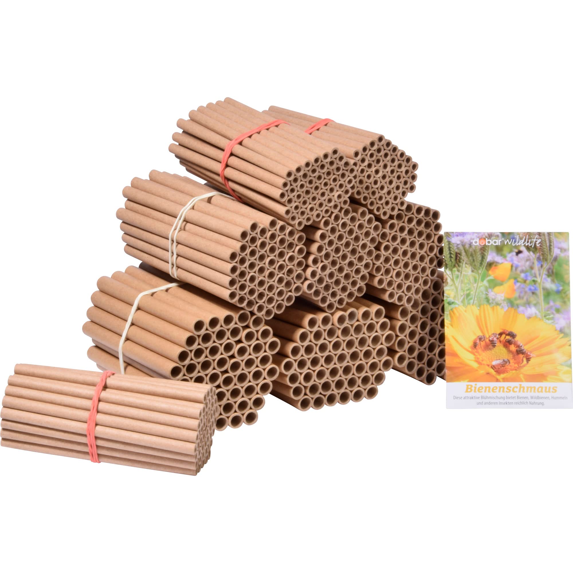 dobar® 22890e Pappröhrchen 450er Set - Füllung für Bienenhotels aus 100% recyceltem Altpapier - Wildbienen Nisthilfen Papphülsen Made in Germany - inkl. Wildblumenmischung - Ø8 Ø6 Ø4 mm & 12 cm lang