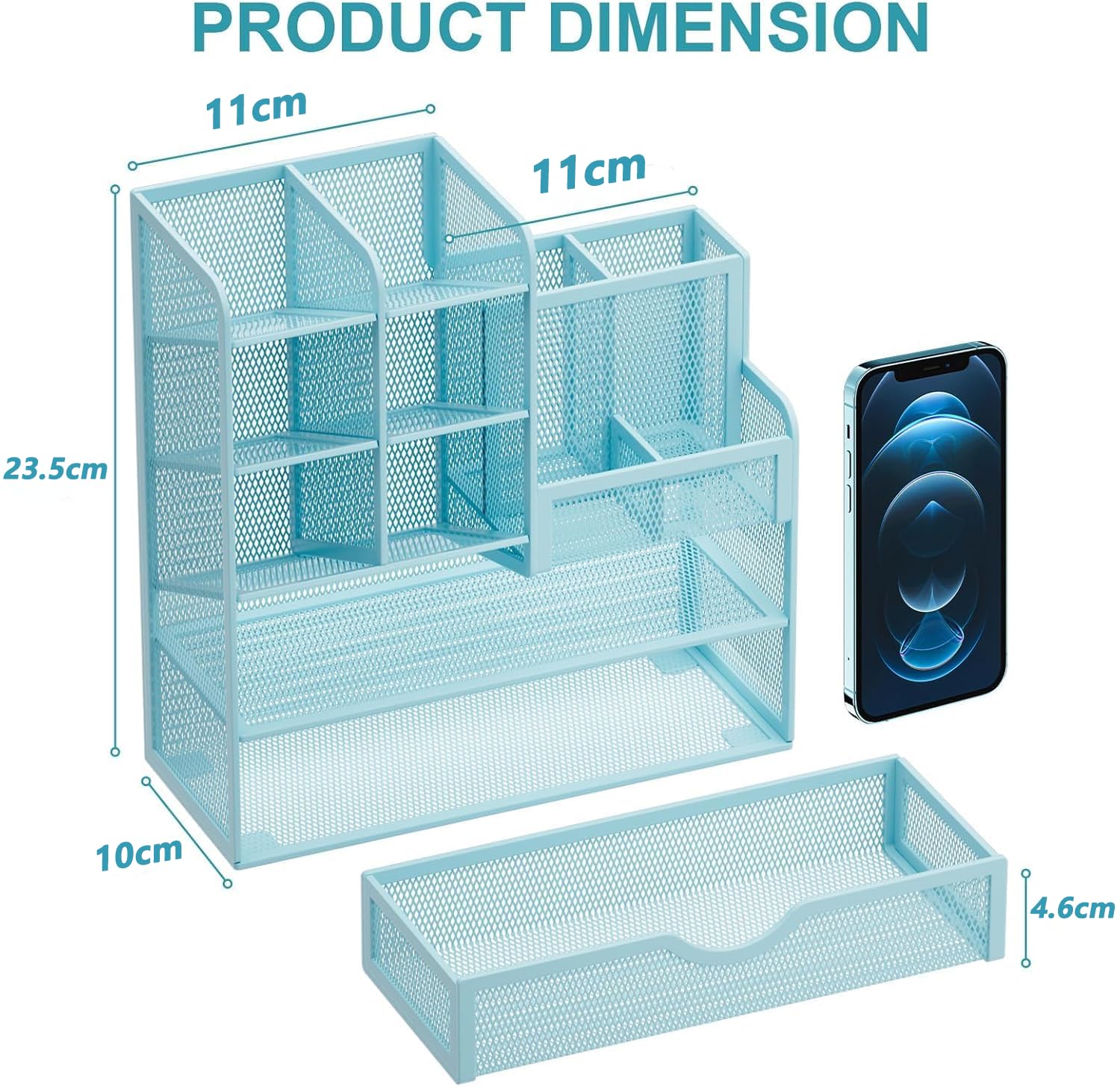 Marbrasse Organizer Scrivania in Rete,Organizer per Cancelleria,Portapenne,Multifunzione,Portaoggetti da Scrivania e Cassetto per Casa e Ufficio (Blu)