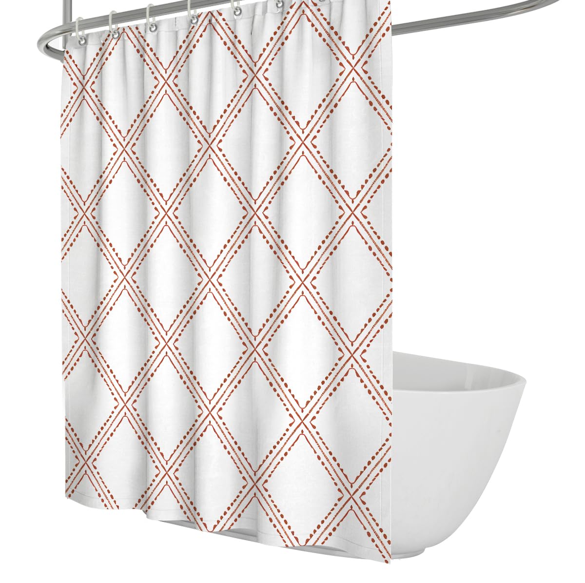 UIRINGART Minimalist Bath Curtain W120xL200cm Geometric Orange White Lattice Rhombus Dots Mildew Mould Resistant Polyester Fabric Home Bathroom Bathtub Curtains