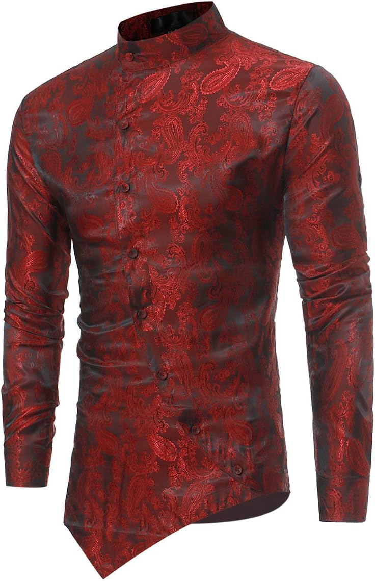 SliktaaMens Casual Dress Shirts Steampunk Shirt Long Sleeve Slim Fit Floral Button Down Wing Collar Shirts