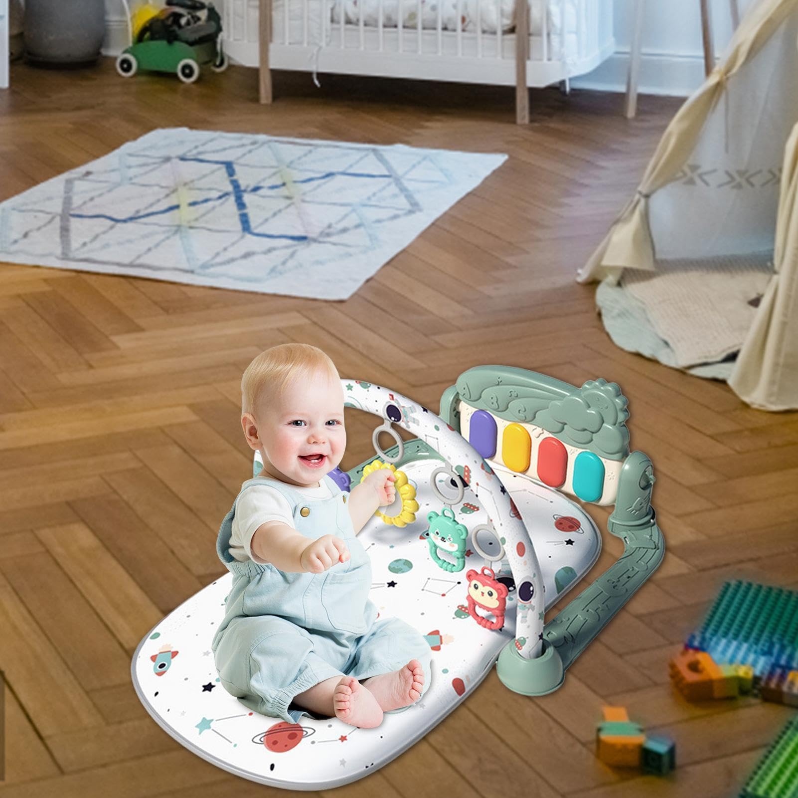 Mata dywanowa dla dzieci, maty do aktywności dla dzieci Wielozadaniowe trzy | Sprawność Tot Kids pełzający brzuch zagraj w zabawkę muzyczną kopnij po