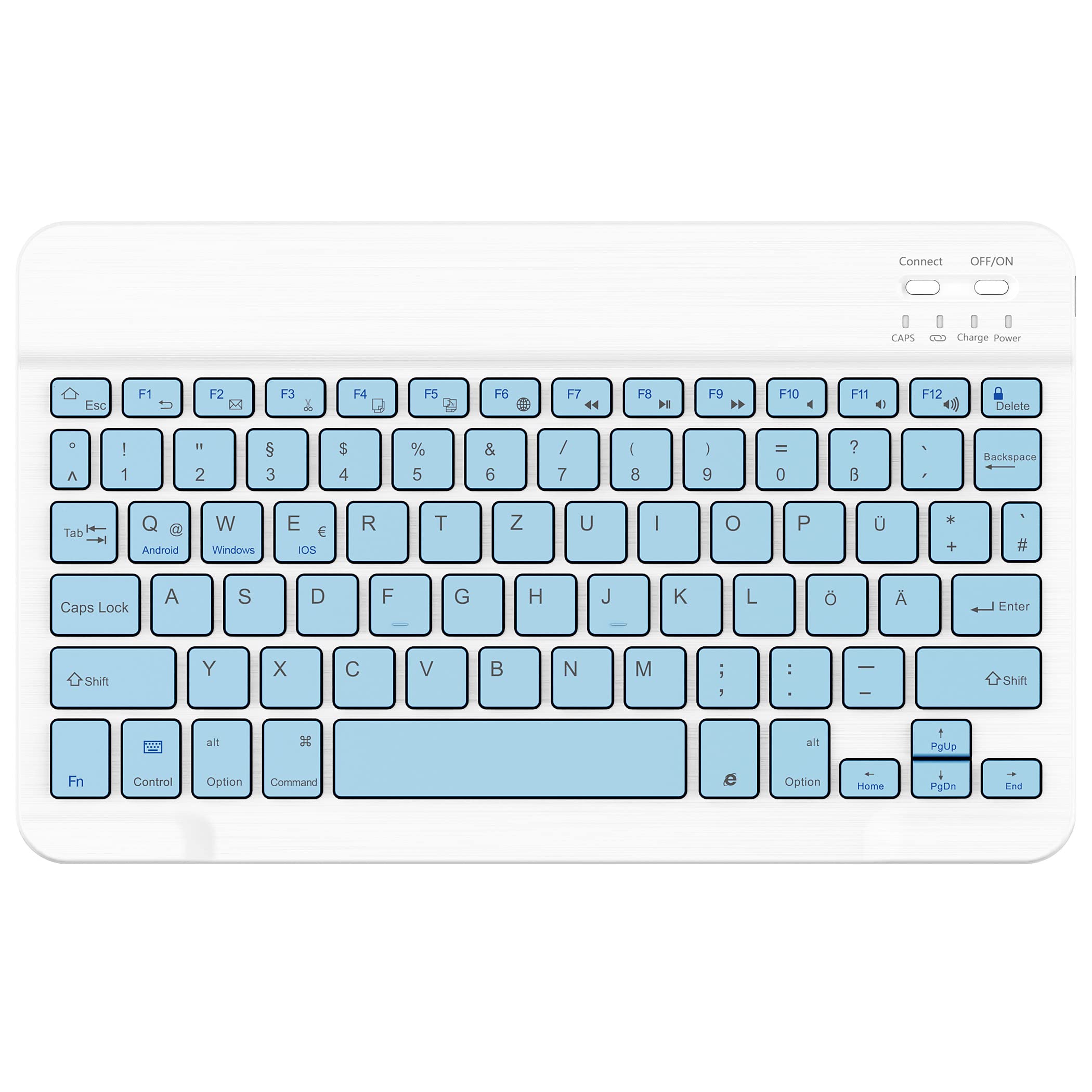 EasyAcc Deutsche Bluetooth Tastatur für Windows/Android/iOS Tablet (iPad A16 11/10.2/10.9, iPad Pro/Air), Wiederaufladbar, Tragbare Kabellose, Ultra-dünn, Himmelblau