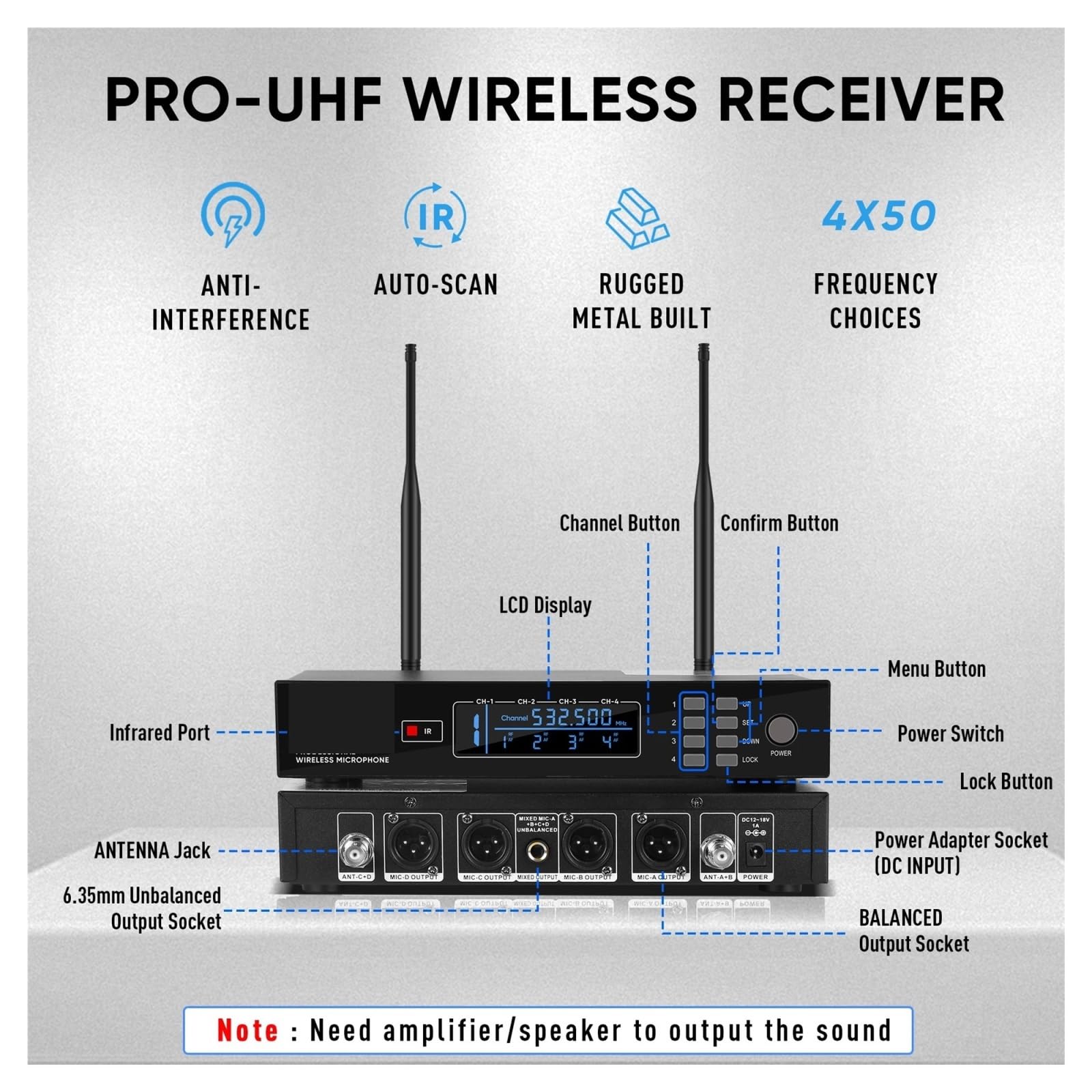 Wireless Professionale A 4 Canali Con Microfoni Palmari Riproduzione Chiara Del Suono(V10-S)